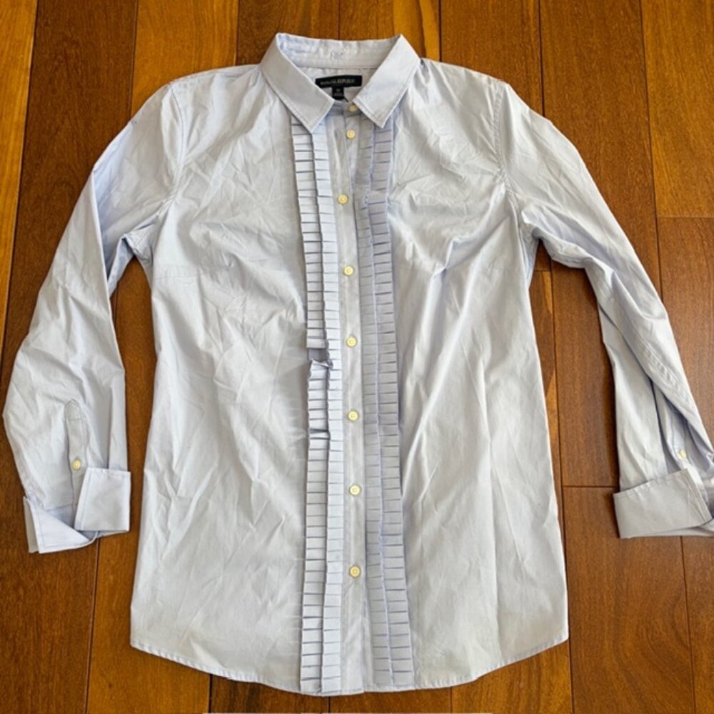 Banana Republic Light Blue Ruffled Button-Up Blouse